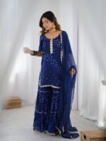 Mid night blue sharara kurta and dupatta set