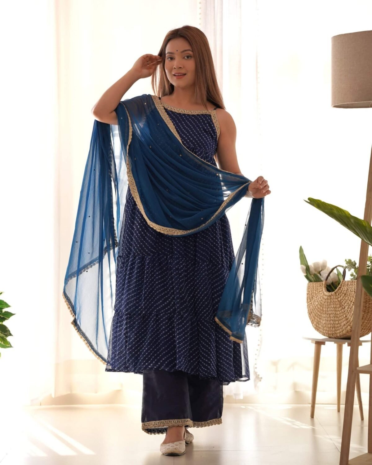 Navy blue leheriya set