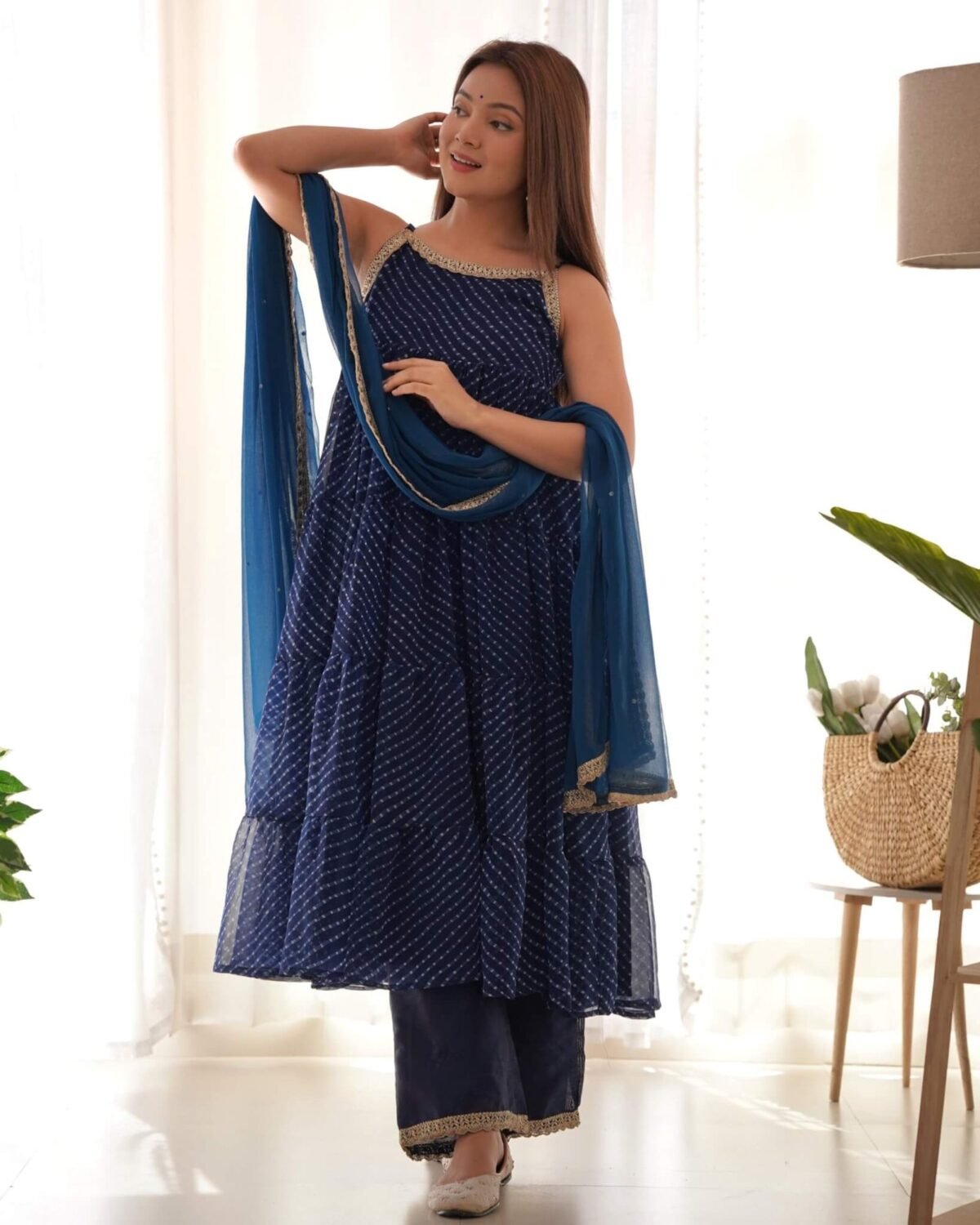 Navy blue leheriya set