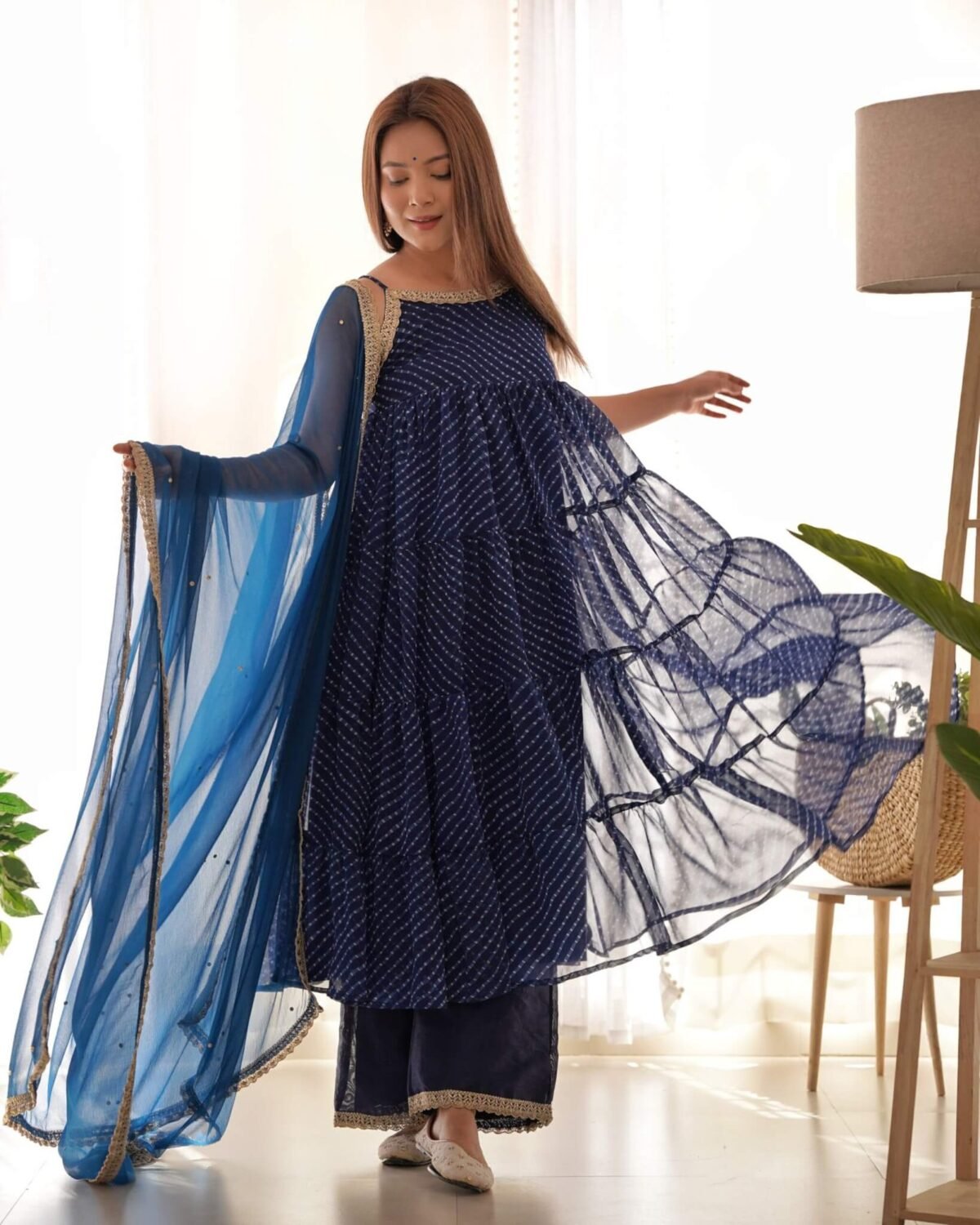 Navy blue leheriya set