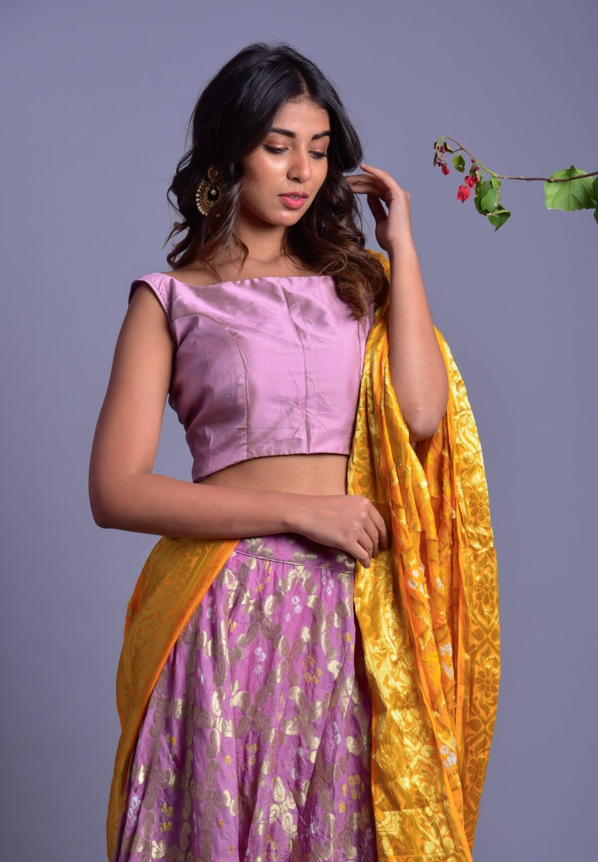 LAVENDER LEHENGA SET WITH YELLOW DUPATTA