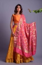 Yellow Full Flared Lehenga Set with Pink Dupatta