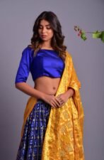 Blue Flared Lehenga with Yellow Dupatta
