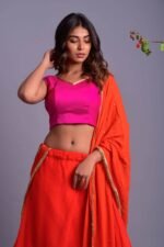 Orange Leheriya Lehenga Set with Magenta Blouse