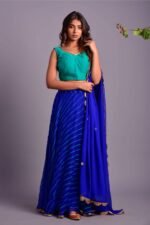 ROYALE BLUE LEHERIYA LEHENGA SET (set of 3)