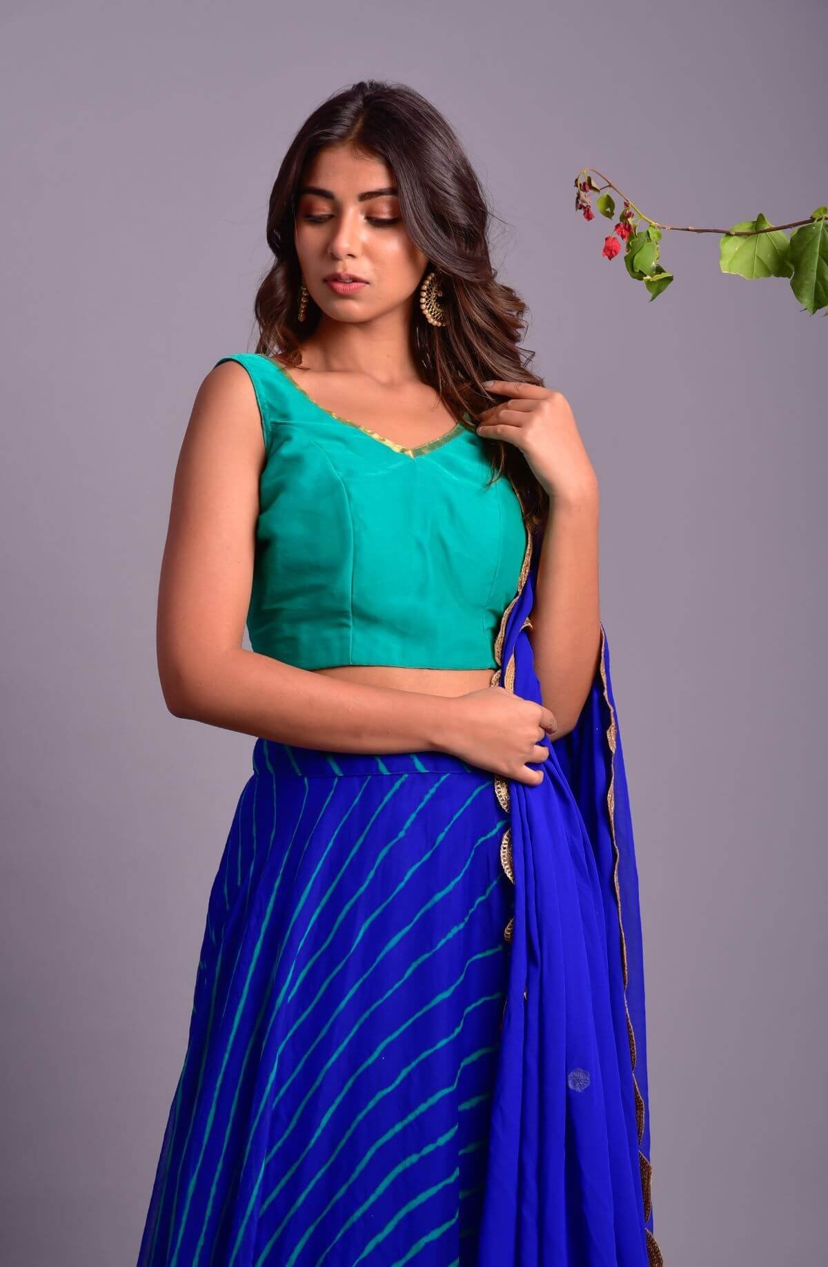 ROYALE BLUE LEHERIYA LEHENGA SET (set of 3)