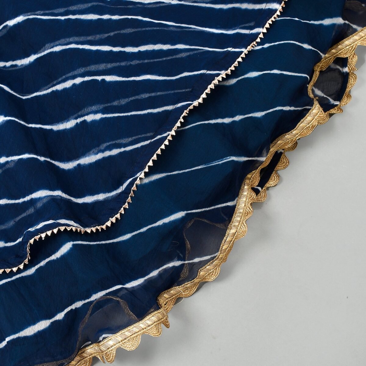 Blue leheriya double layered lehenga top set