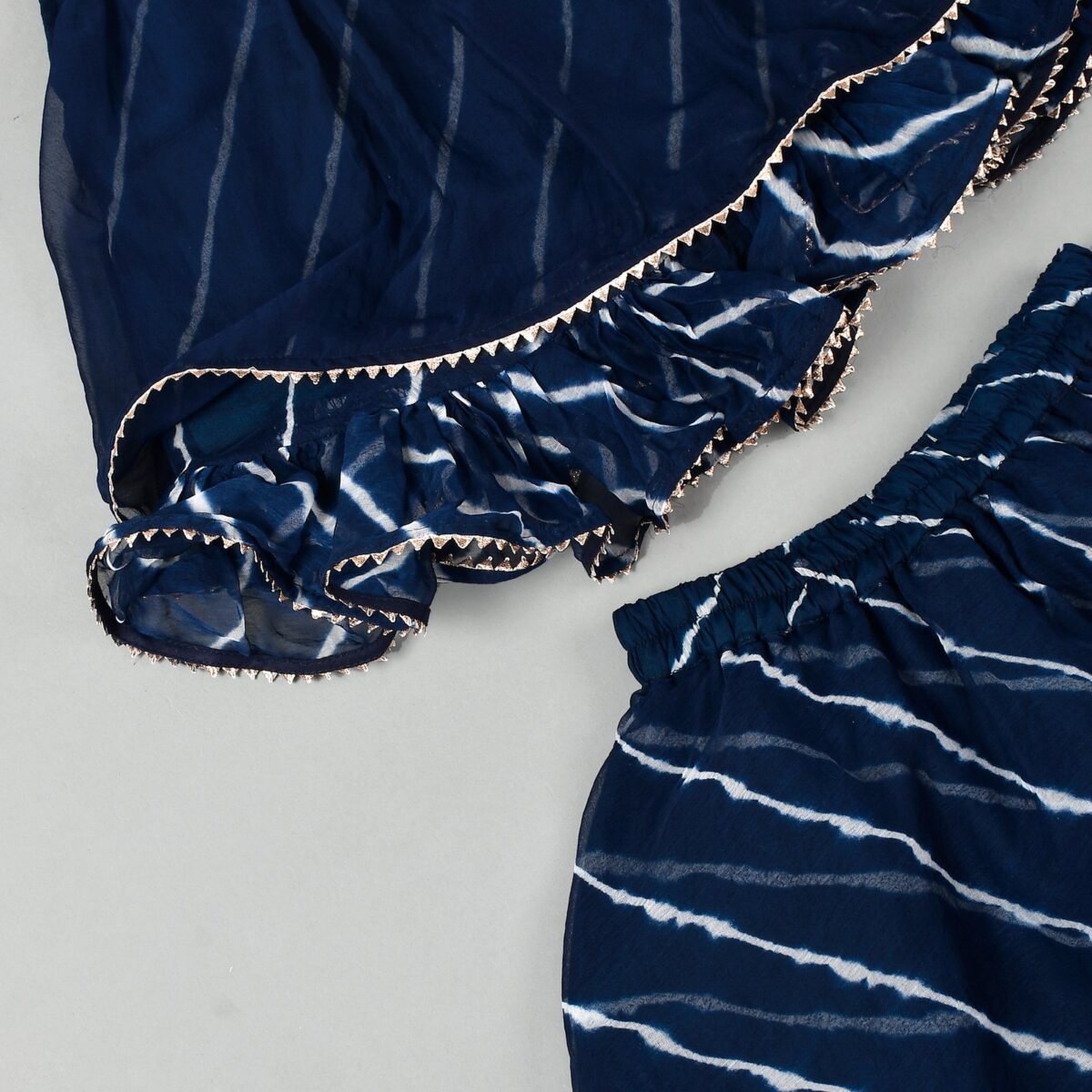 Blue leheriya double layered lehenga top set