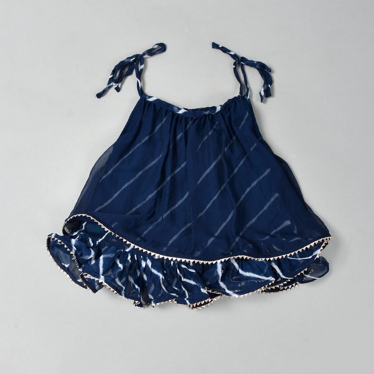 Blue leheriya double layered lehenga top set