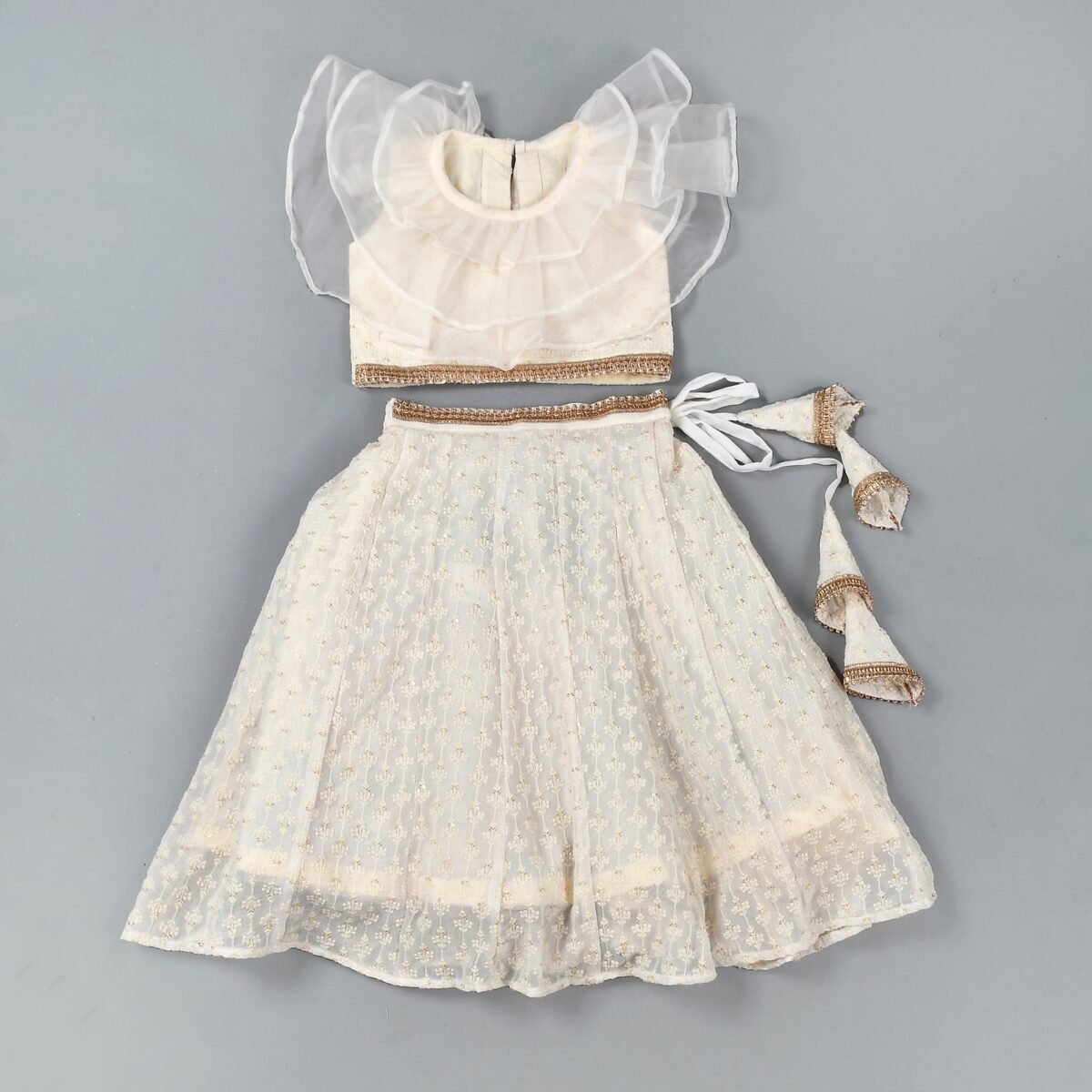 White chikankari lehenga top set