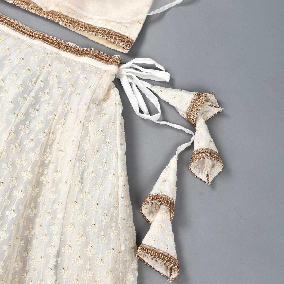 White chikankari lehenga top set