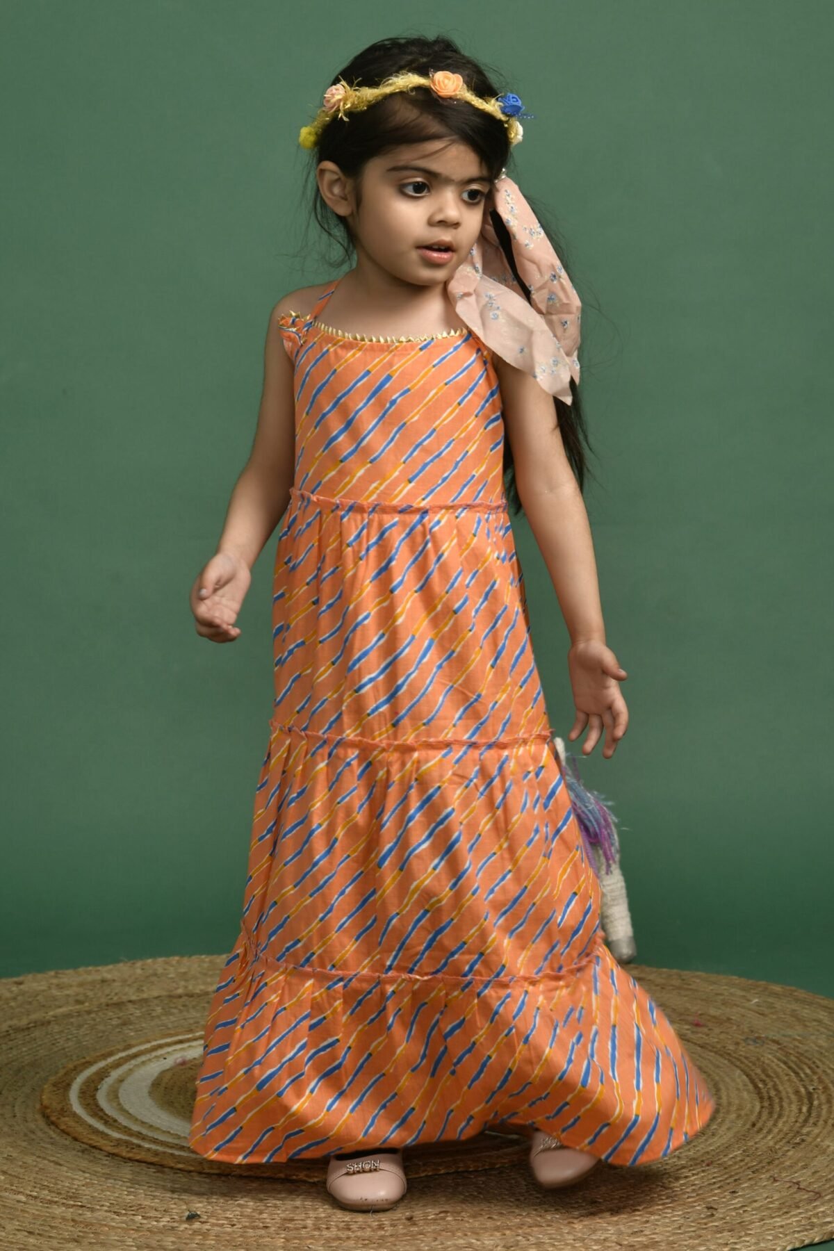 Peach leheriya ethnic tiered dress?
