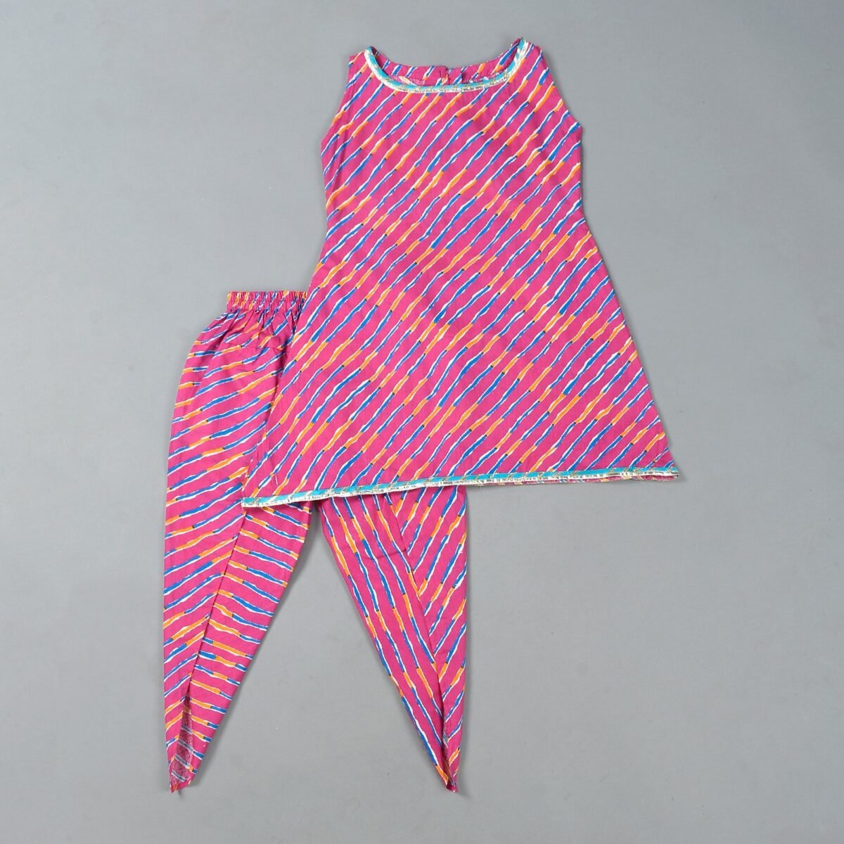 PINK LEHERIYA DHOTI KURTA SET