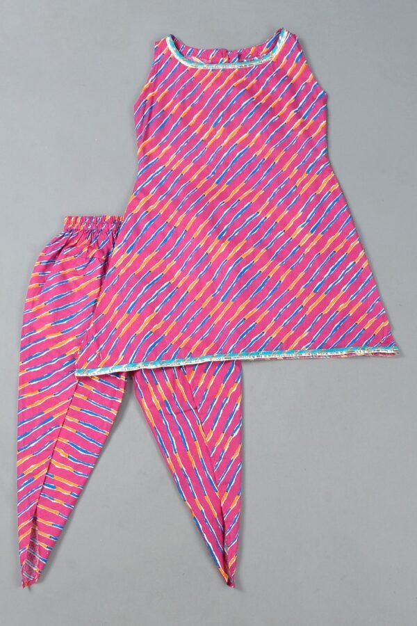 PINK LEHERIYA DHOTI KURTA SET
