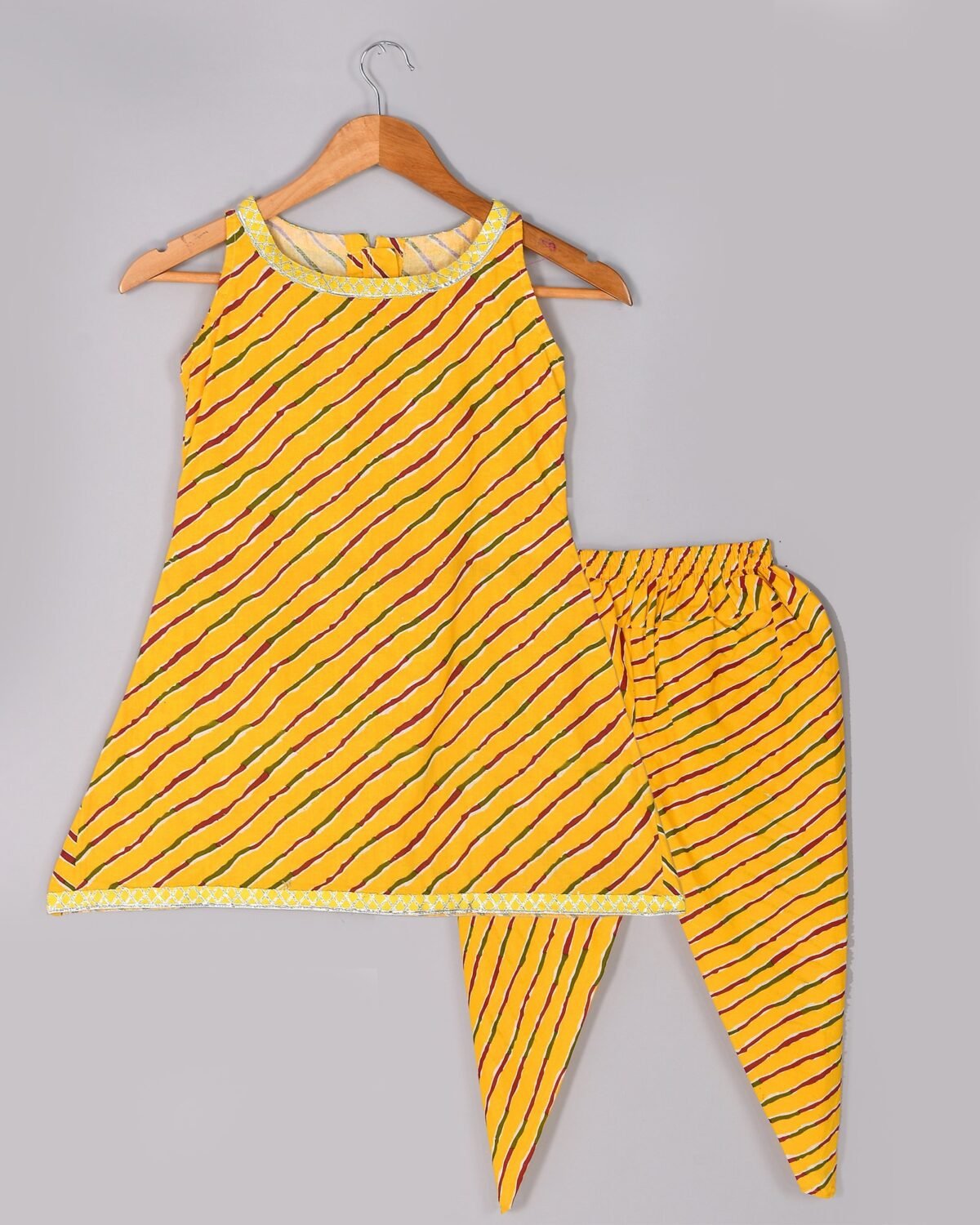 Yellow leheriya kurta dhoti set