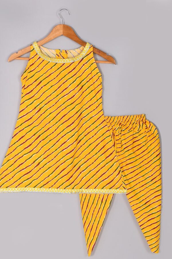 Yellow leheriya kurta dhoti set