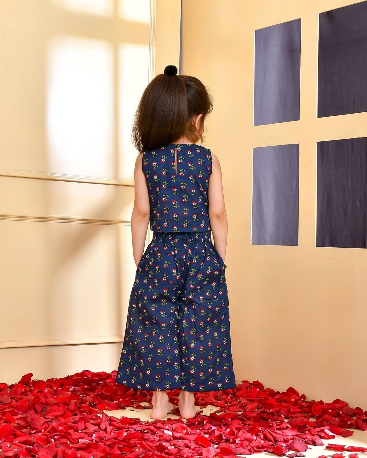 Blue crop top and trouser set