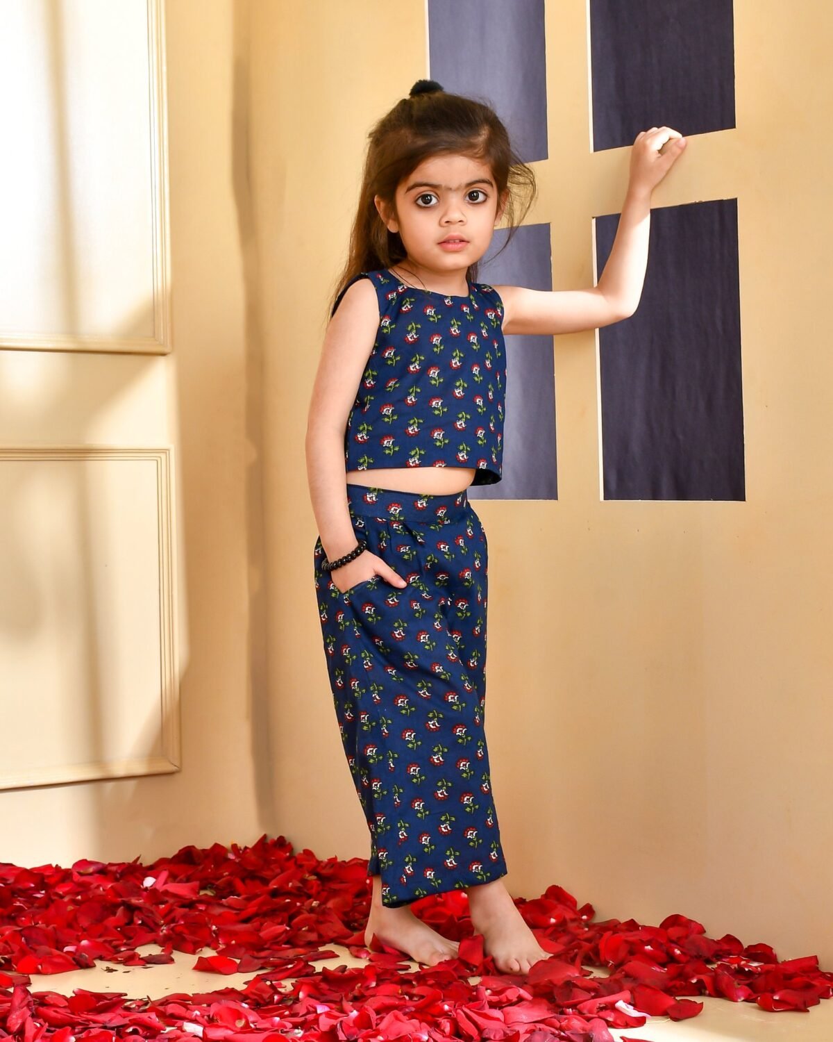 Blue crop top and trouser set