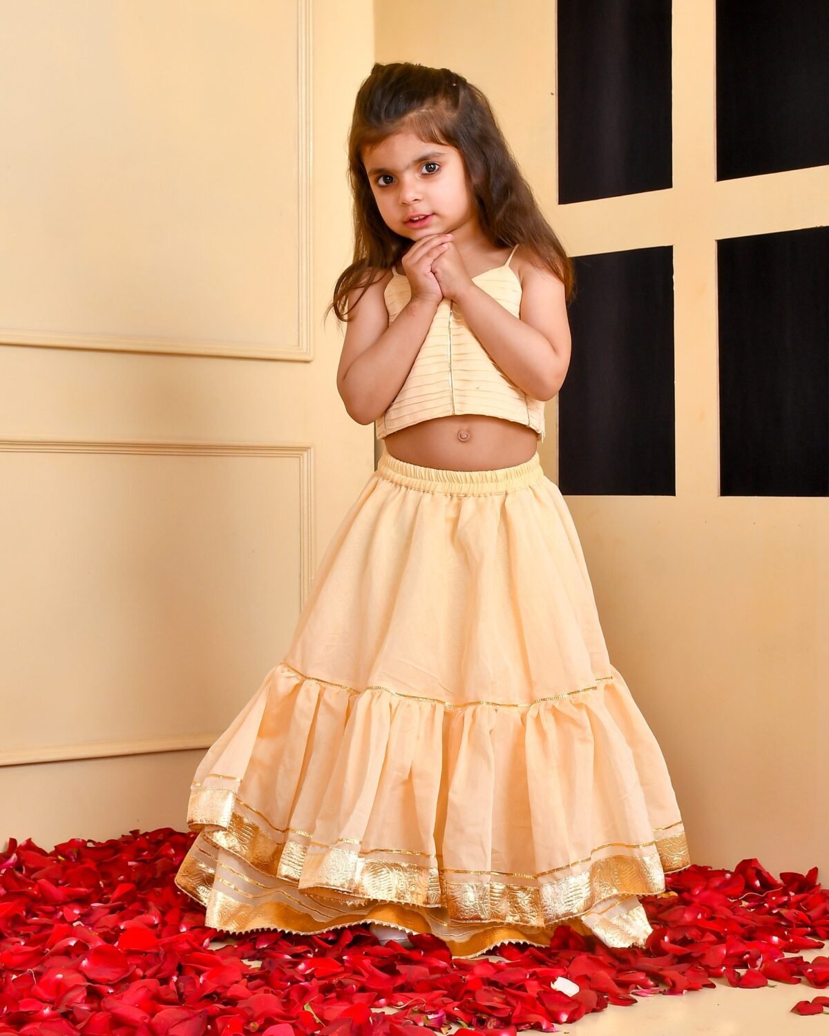 Beige lehenga and top set