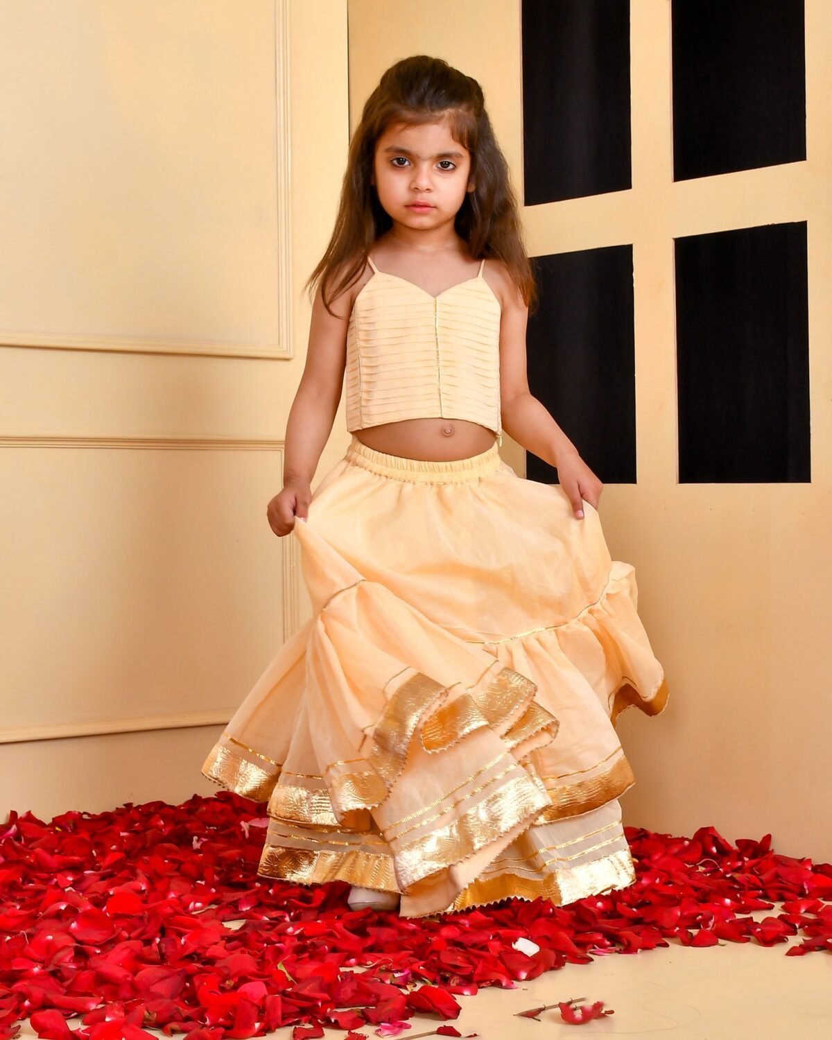 Beige lehenga and top set