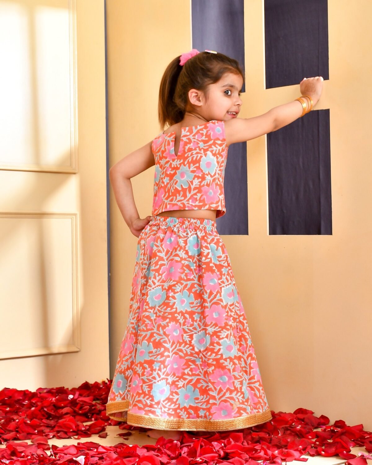 PINK ORANGE GOTA SKIRT TOP SET