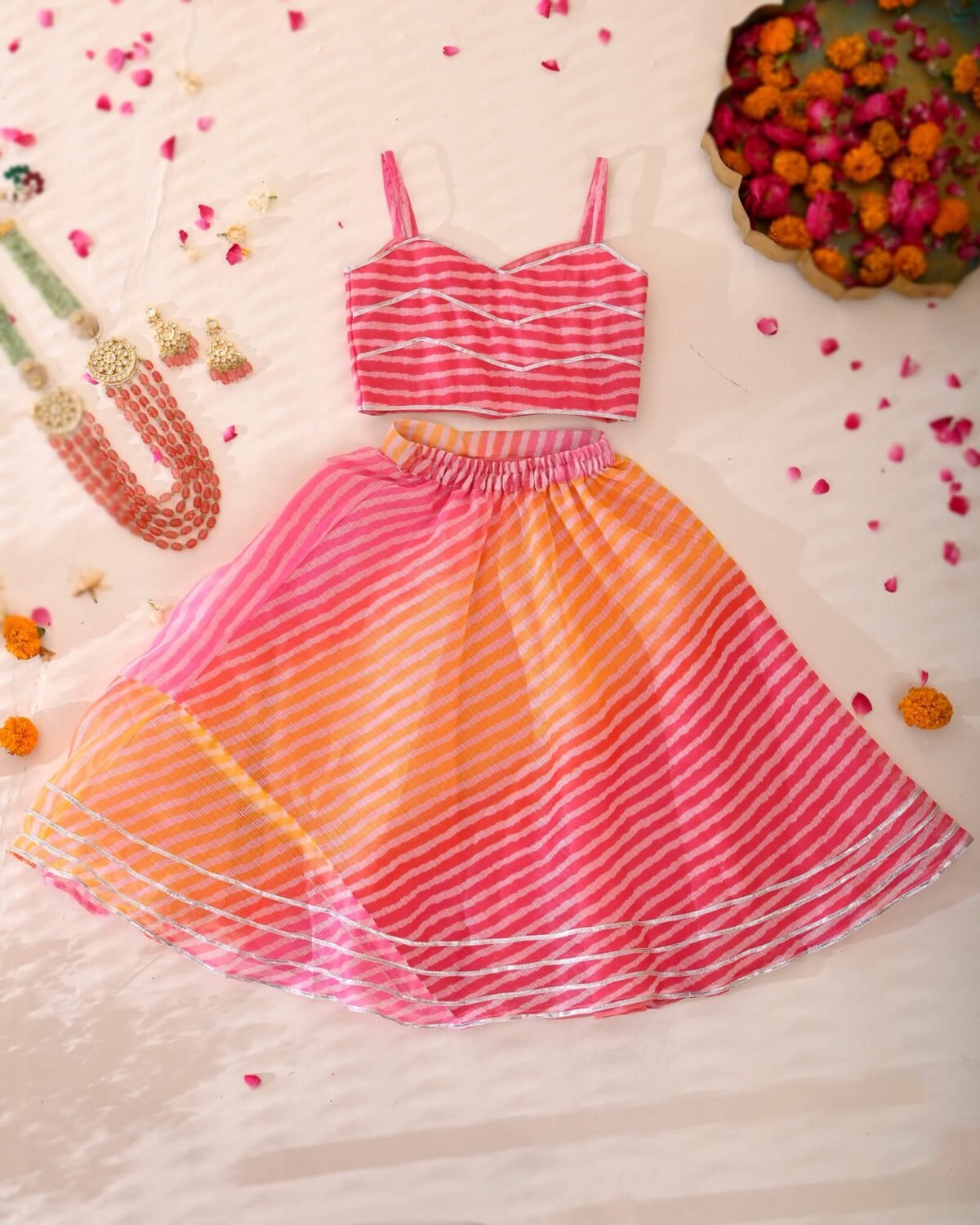 Kids magenta & yellow lehenga set