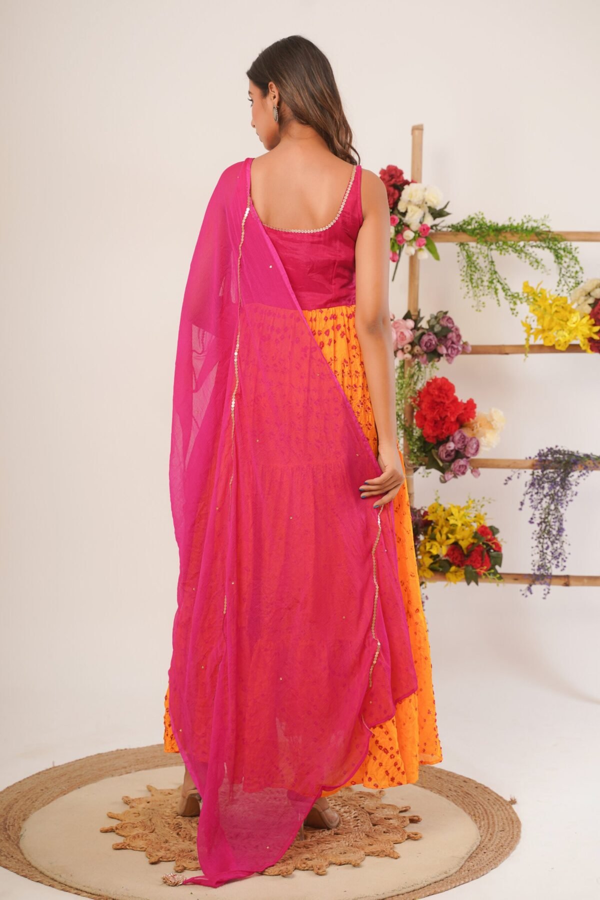 Yellow & magenta anarkali set
