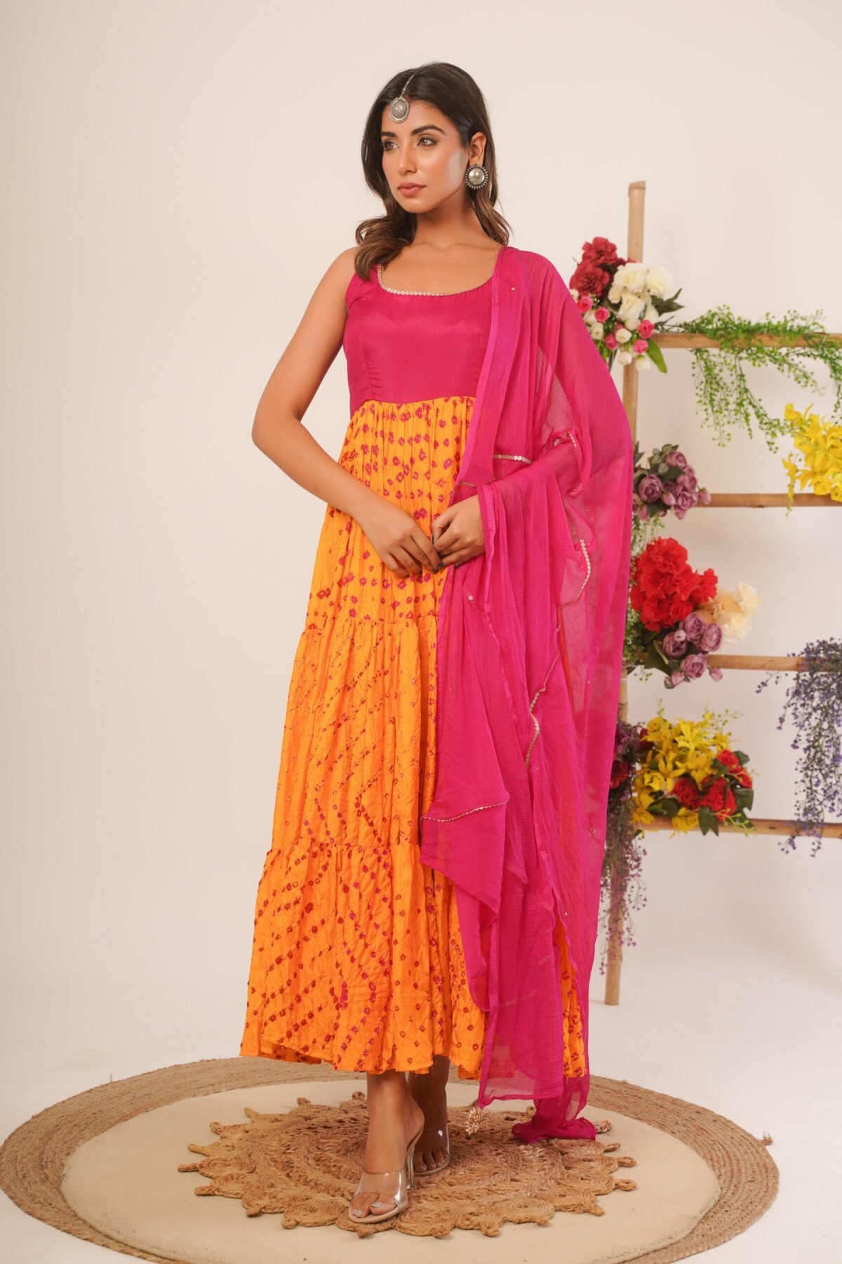 Yellow & magenta anarkali set