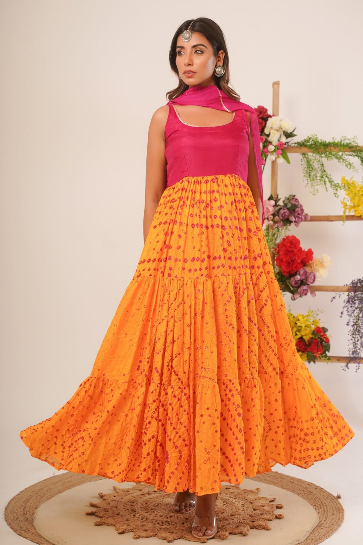 Yellow & magenta anarkali set