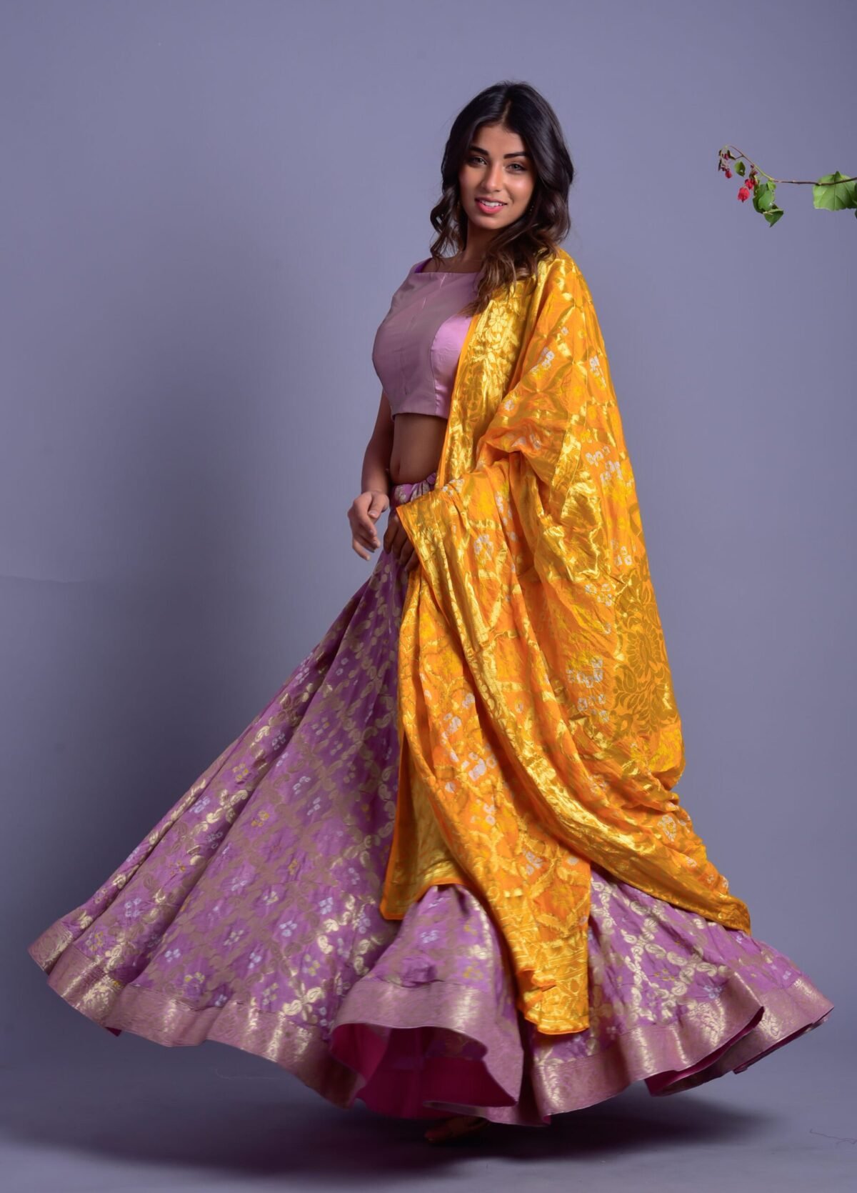 LAVENDER LEHENGA SET WITH YELLOW DUPATTA