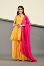 Yellow peplum gharara set