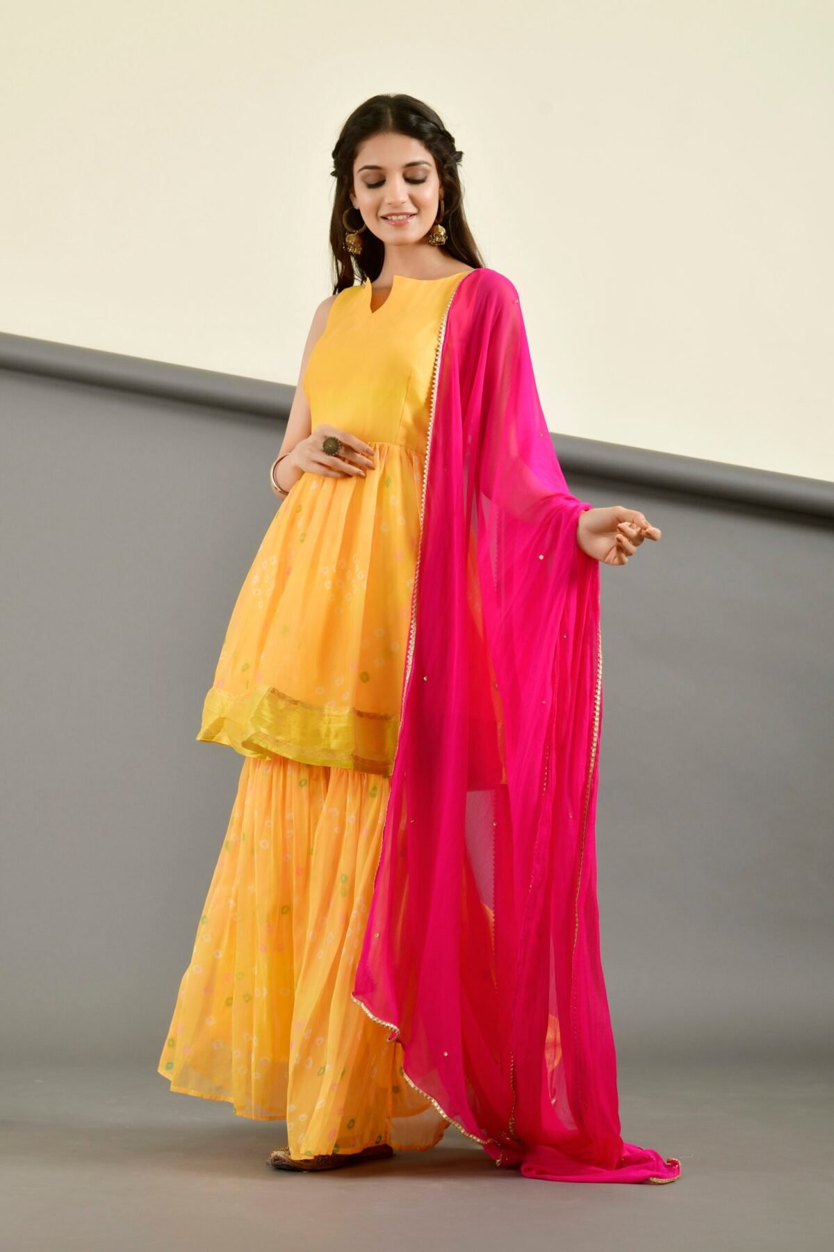 Yellow peplum gharara set