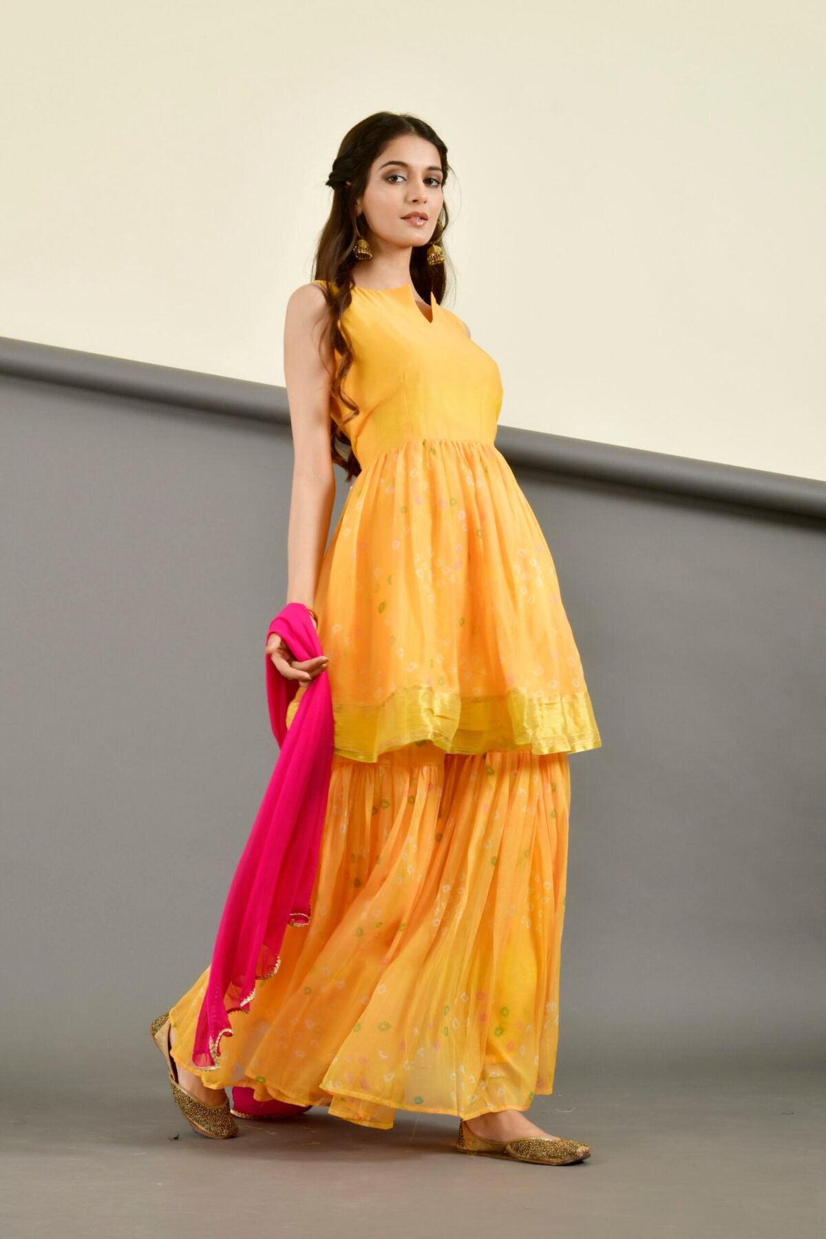 Yellow peplum gharara set