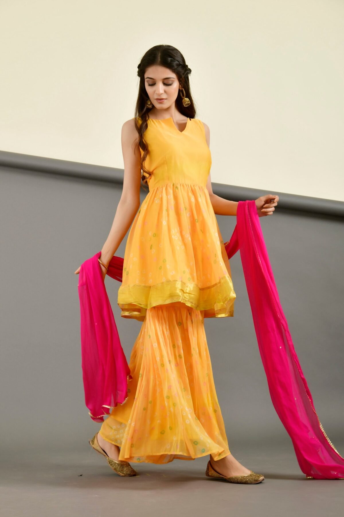 Yellow peplum gharara set