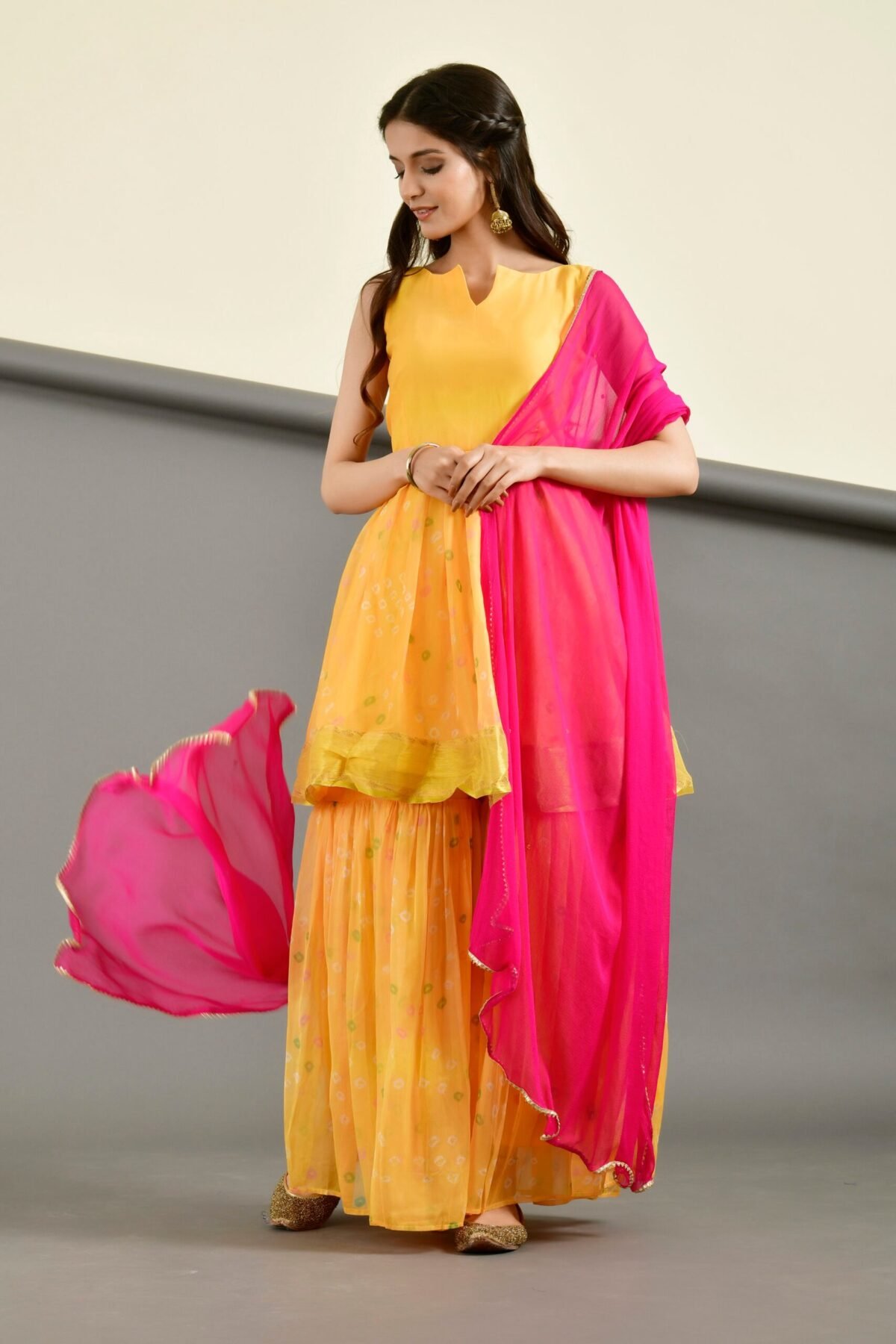 Yellow peplum gharara set