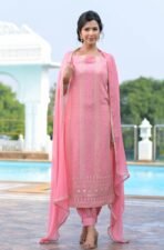 Pink chikankari suit set For Women