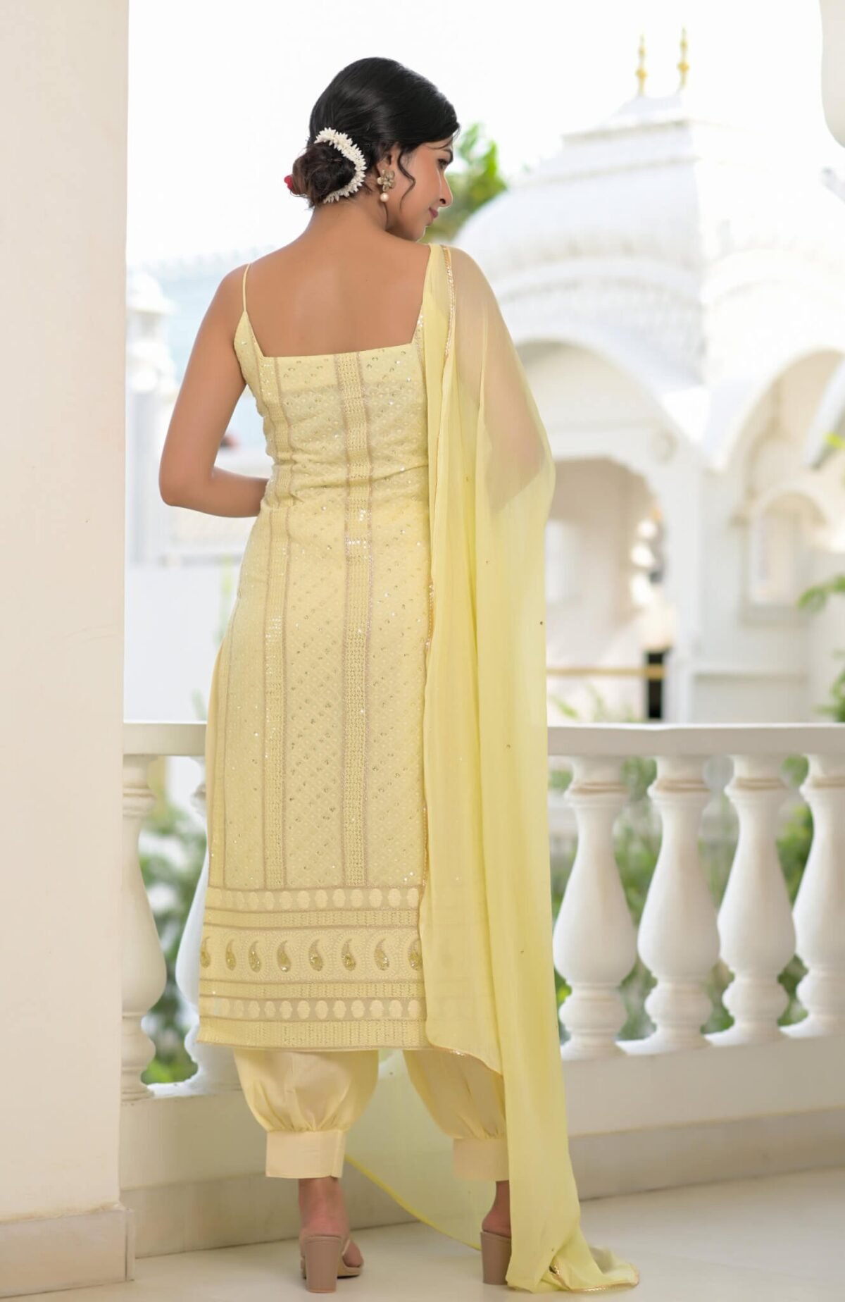 yellow chikankari suit set