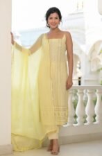 yellow chikankari suit set