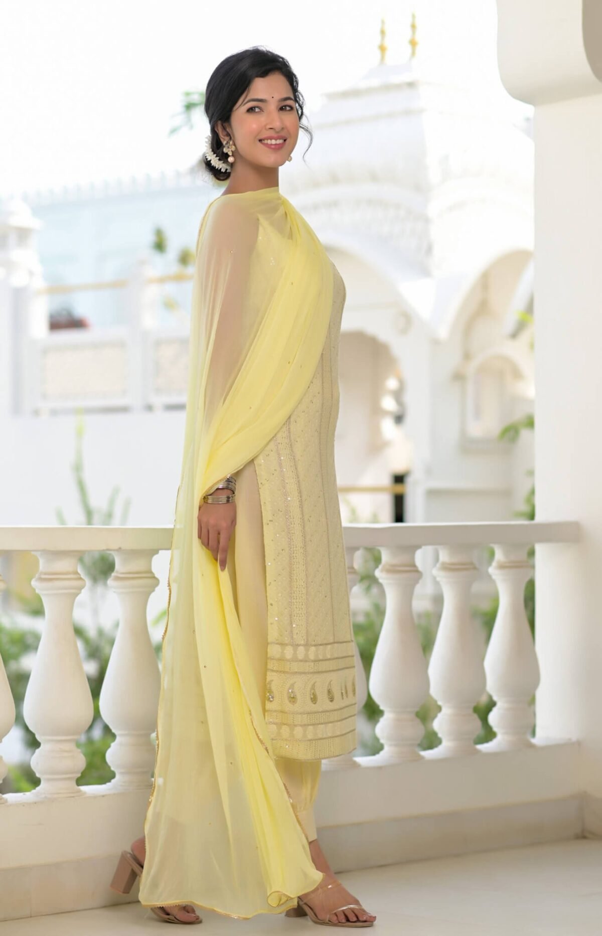 yellow chikankari suit set