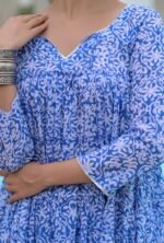 Blue block print anarkali set