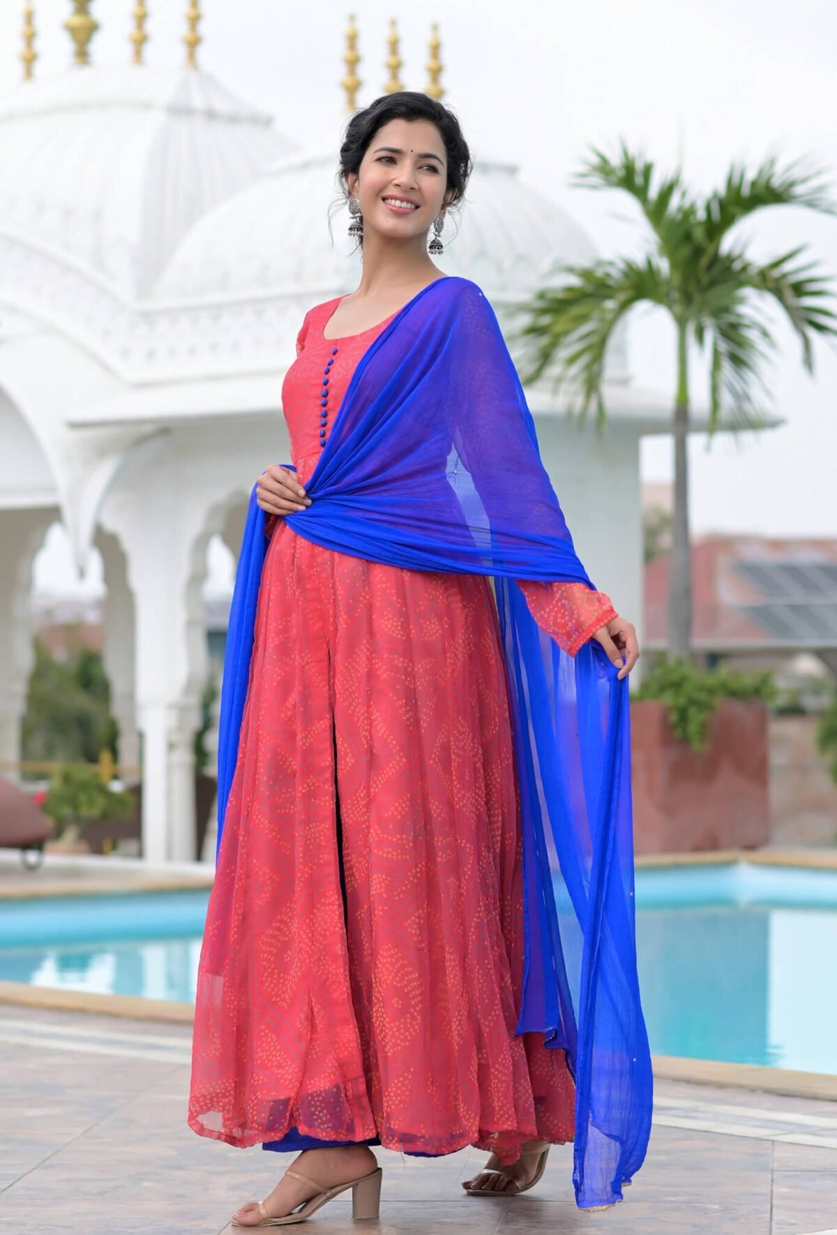 Red bandhani anarkali palazzo set