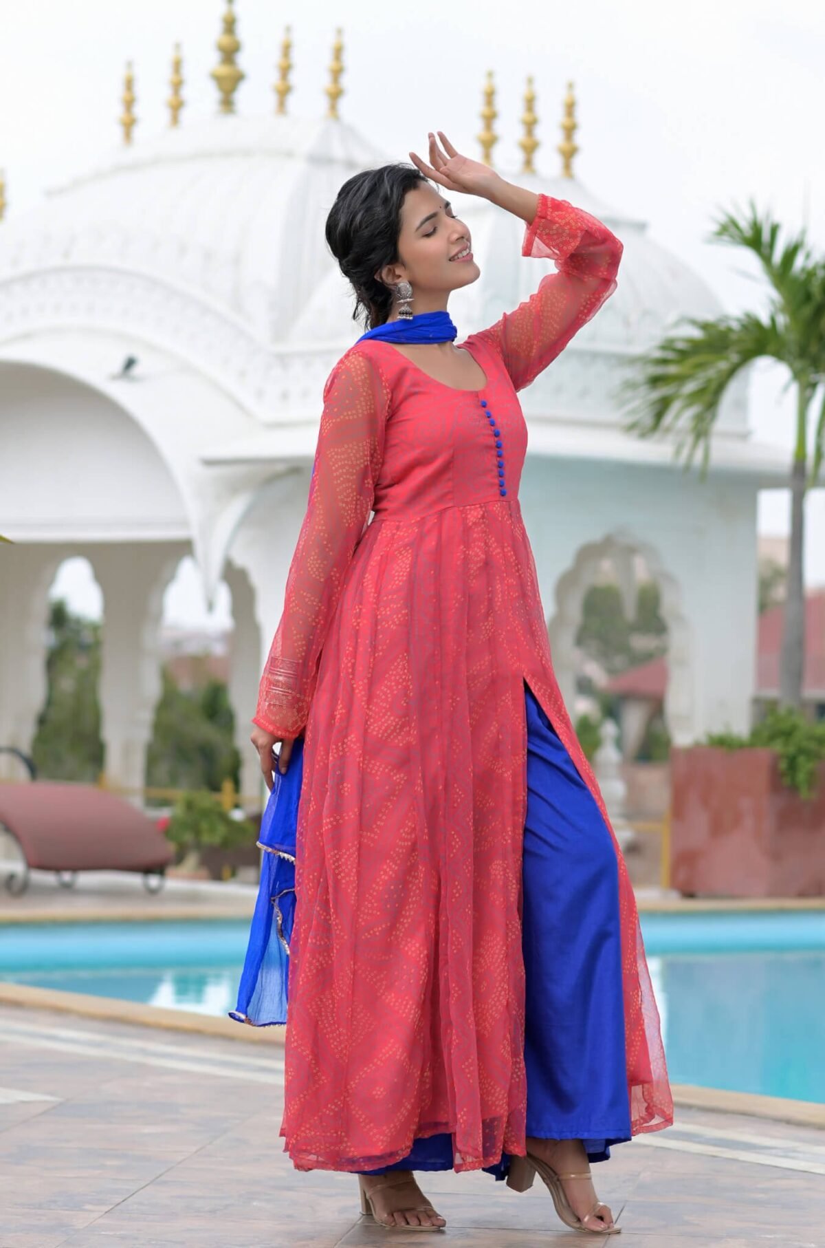 Red bandhani anarkali palazzo set