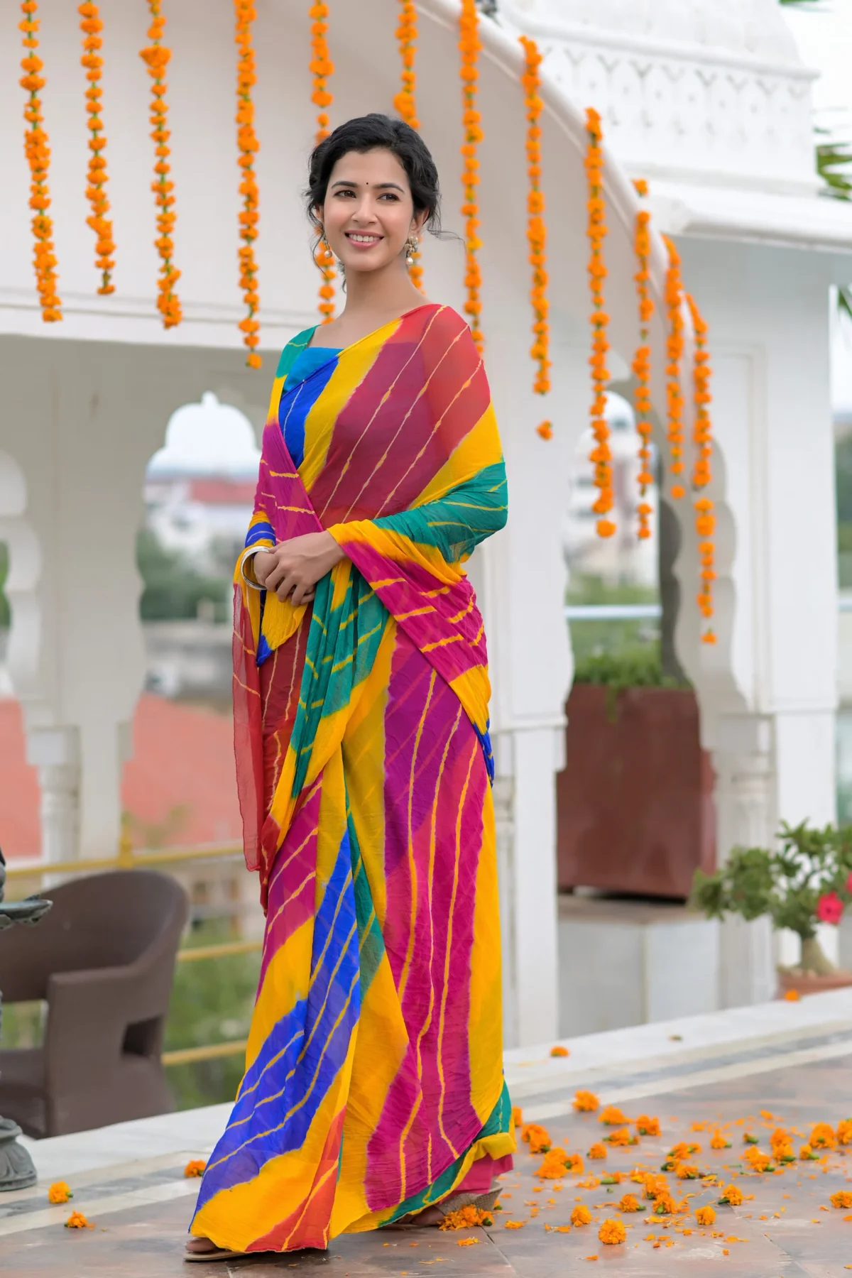 Mutli leheriya chiffon saree