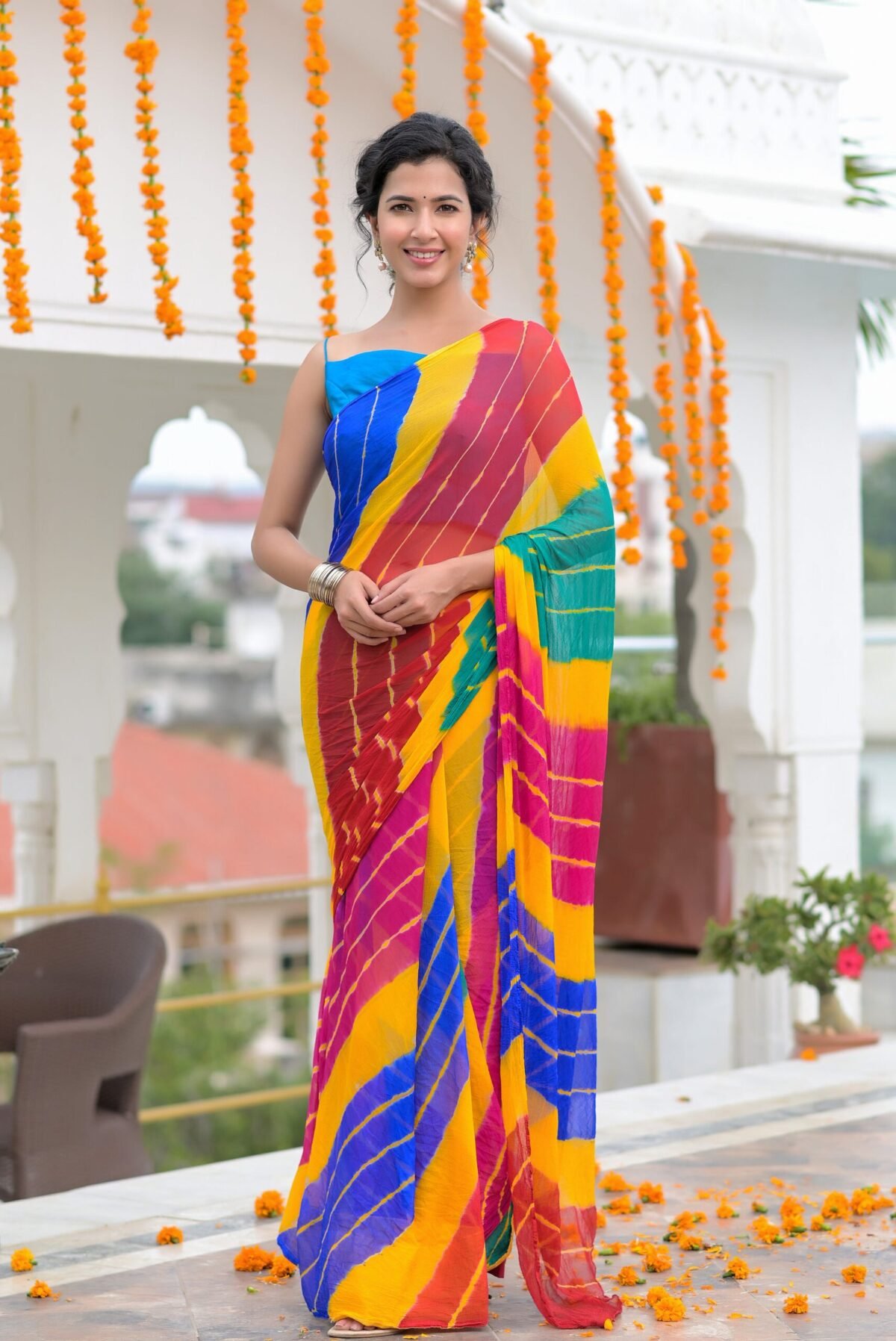 Mutli leheriya chiffon saree
