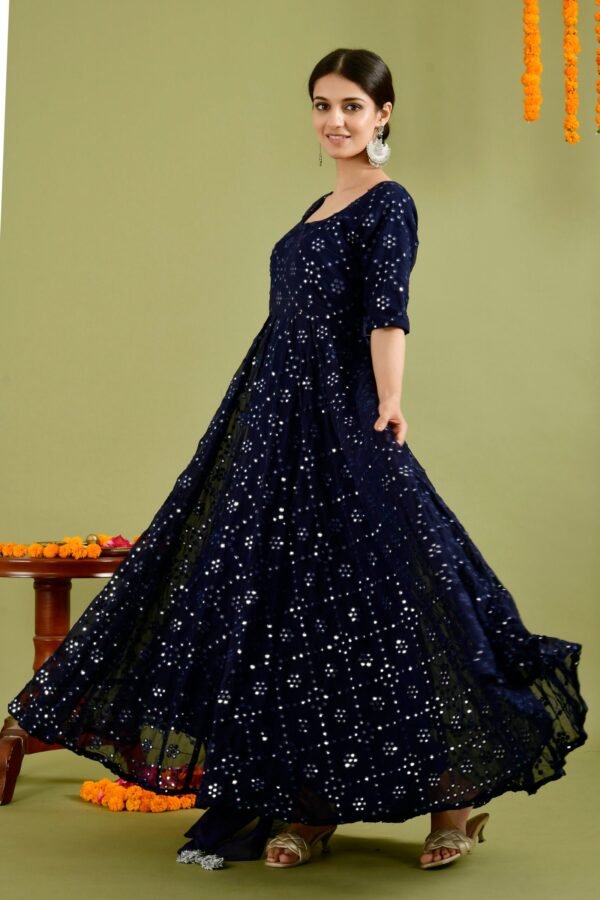 Blue mirror anarkali