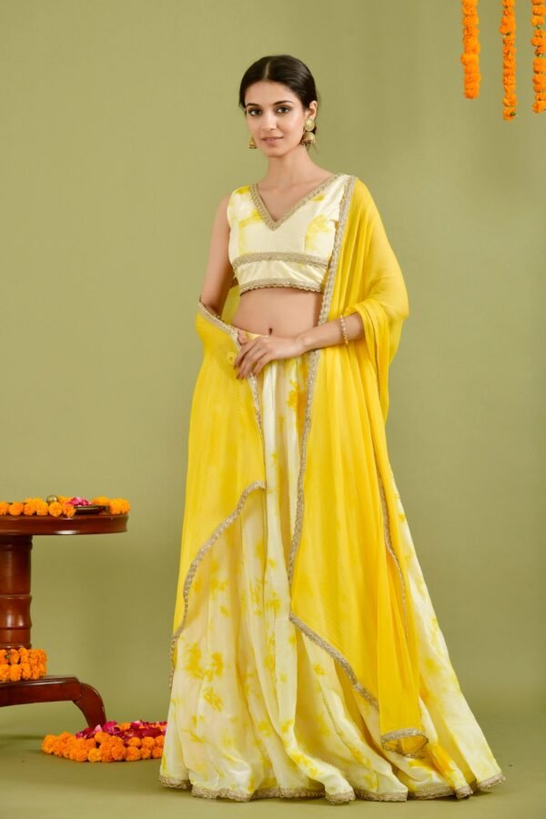 Yellow tie- dye Lehenga set