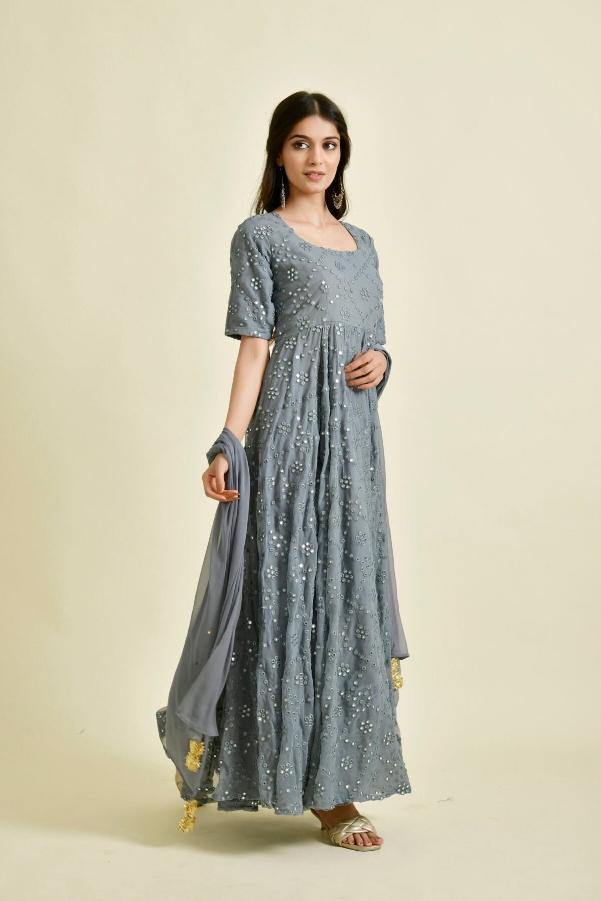 GREY MIRROR ANARKALI SET