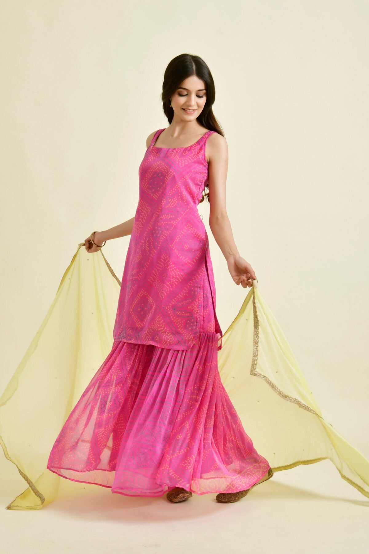 Bandhani magenta gharara set