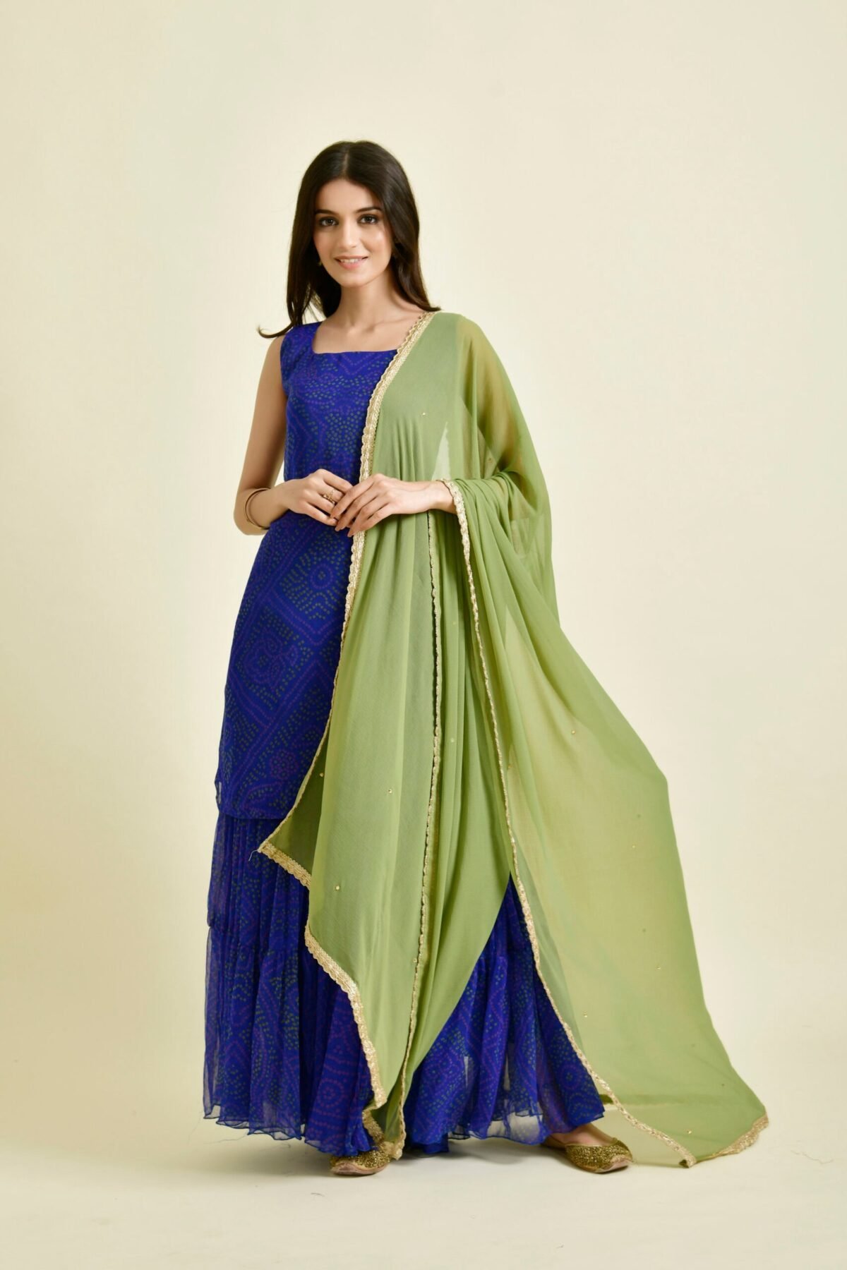 BLUE BANDHANI GHARARA SET