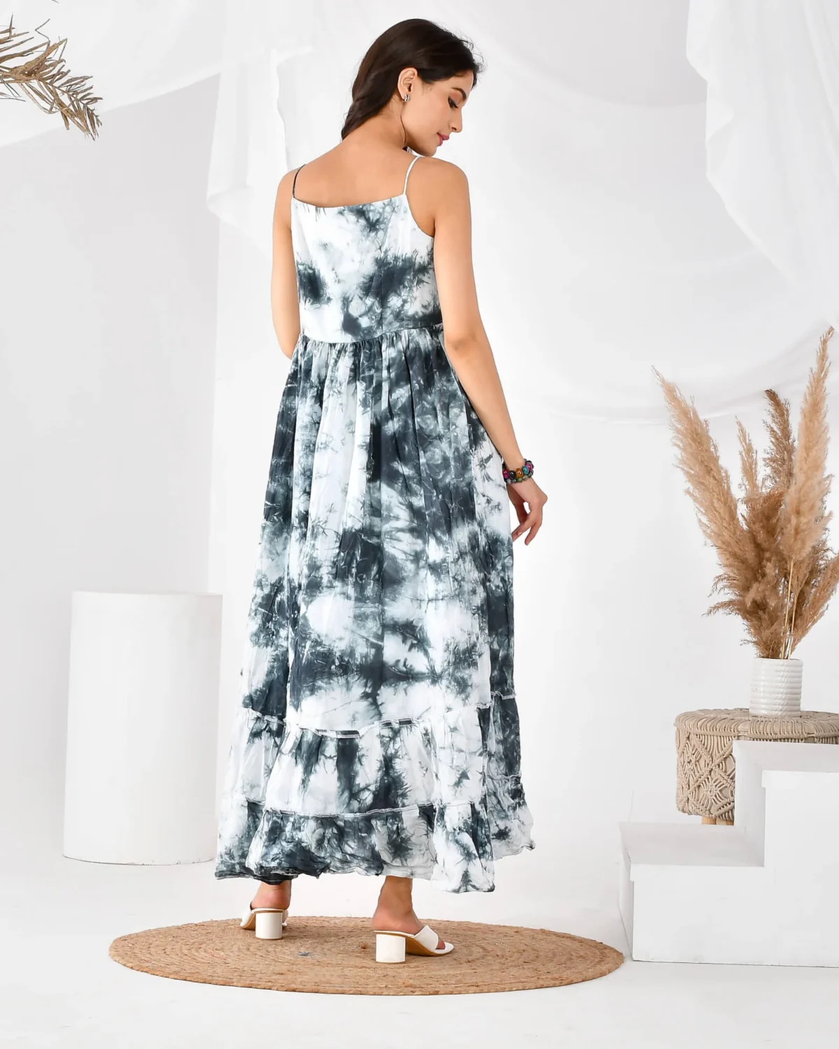 Grey white shibori dress